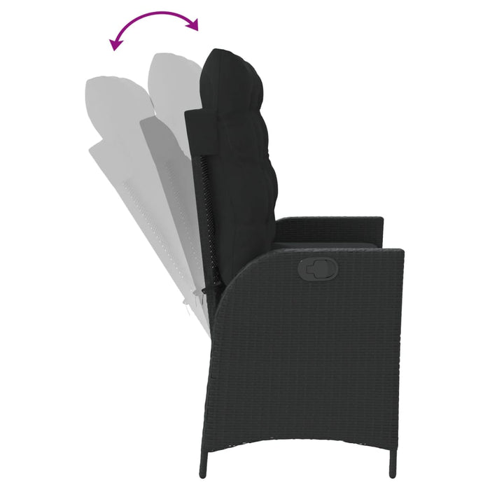 Reclining Garden Bench With Cushions Black Poly Rattan Tlnxtl
