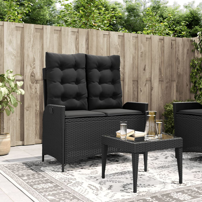 Reclining Garden Bench With Cushions Black Poly Rattan Tlnxtl