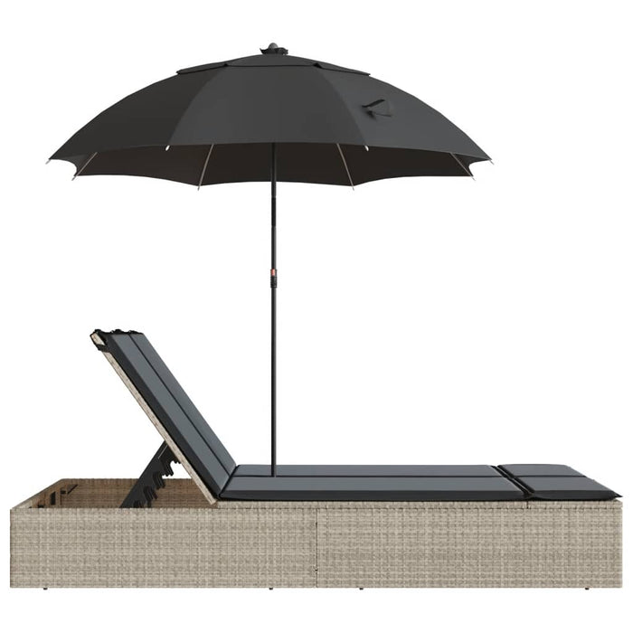 Double Sun Lounger With Cushions&Parasol Light Grey Poly Rattan Tlnbnl
