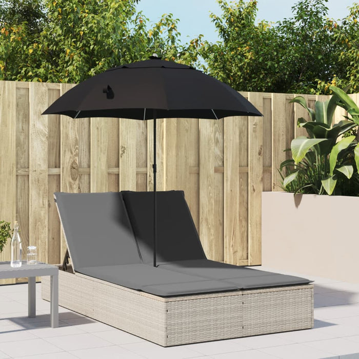 Double Sun Lounger With Cushions&Parasol Light Grey Poly Rattan Tlnbnl