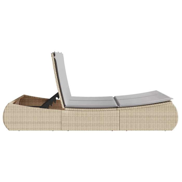 Double Sun Lounger With Cushions Beige Poly Rattan Tlnbkt