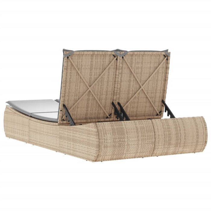 Double Sun Lounger With Cushions Beige Poly Rattan Tlnbkt