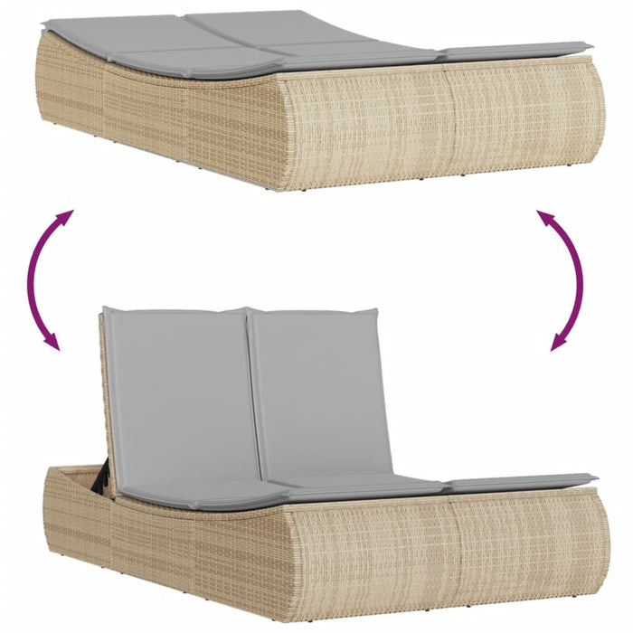 Double Sun Lounger With Cushions Beige Poly Rattan Tlnbkt