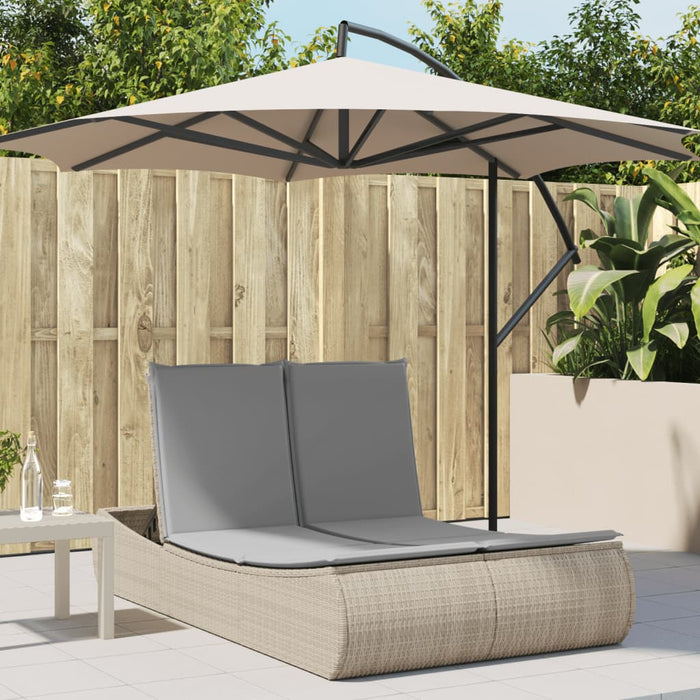 Double Sun Lounger With Cushions Beige Poly Rattan Tlnbkt