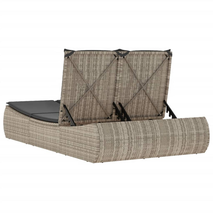 Double Sun Lounger With Cushions Light Grey Poly Rattan Tlnbkp