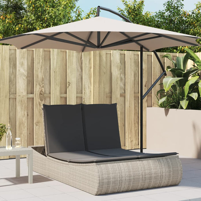 Double Sun Lounger With Cushions Light Grey Poly Rattan Tlnbkp