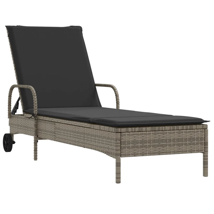 Sun Lounger With Wheels And Cushion Grey Poly Rattan Tlntob