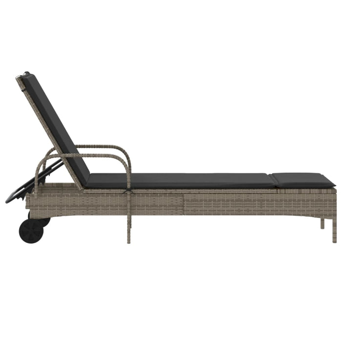 Sun Lounger With Wheels And Cushion Grey Poly Rattan Tlntob