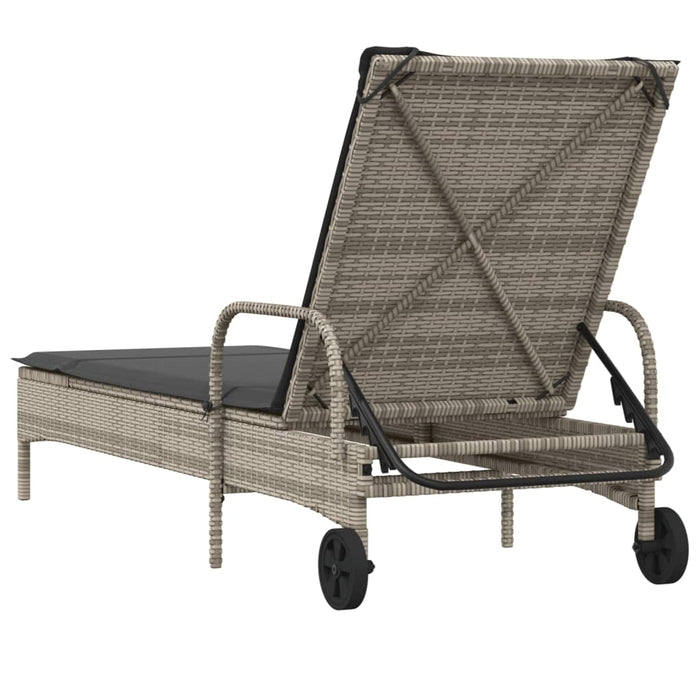 Sun Lounger With Wheels And Cushion Grey Poly Rattan Tlntob