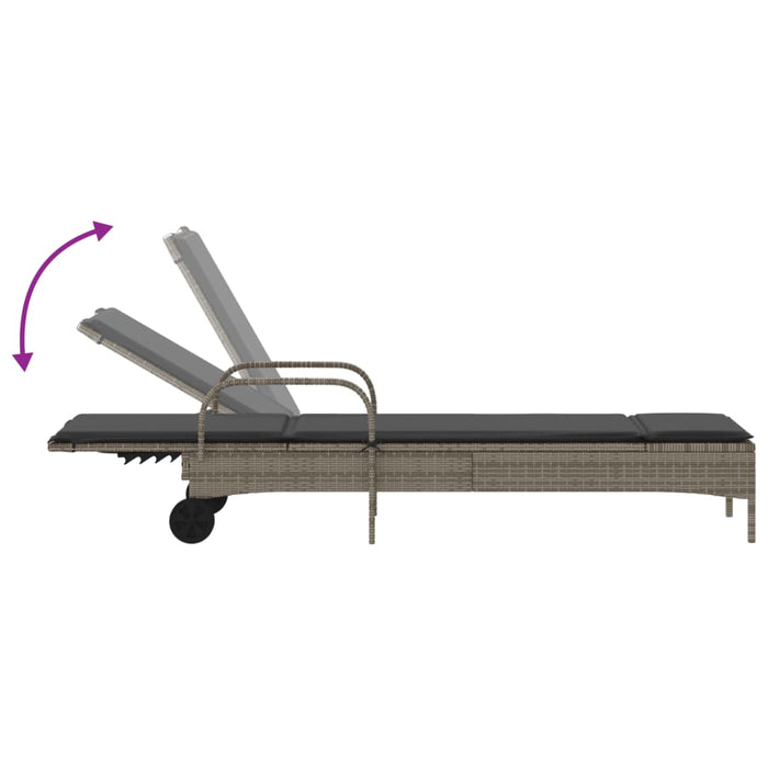 Sun Lounger With Wheels And Cushion Grey Poly Rattan Tlntob