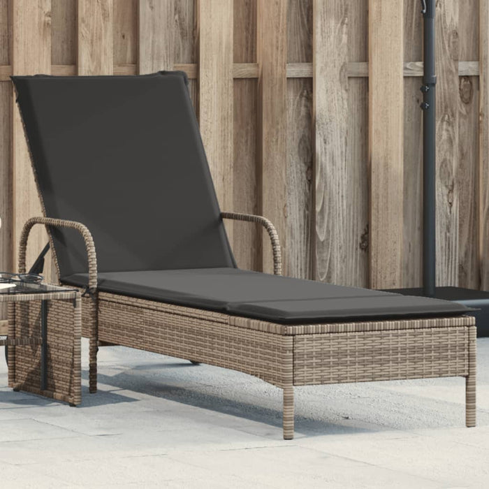 Sun Lounger With Wheels And Cushion Grey Poly Rattan Tlntob