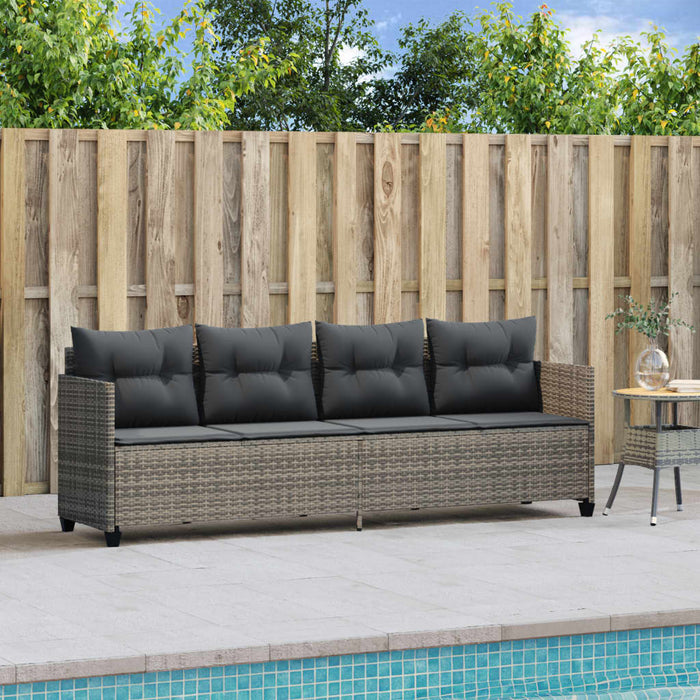 Sun Lounger With Cushions Grey Poly Rattan Tlntxn