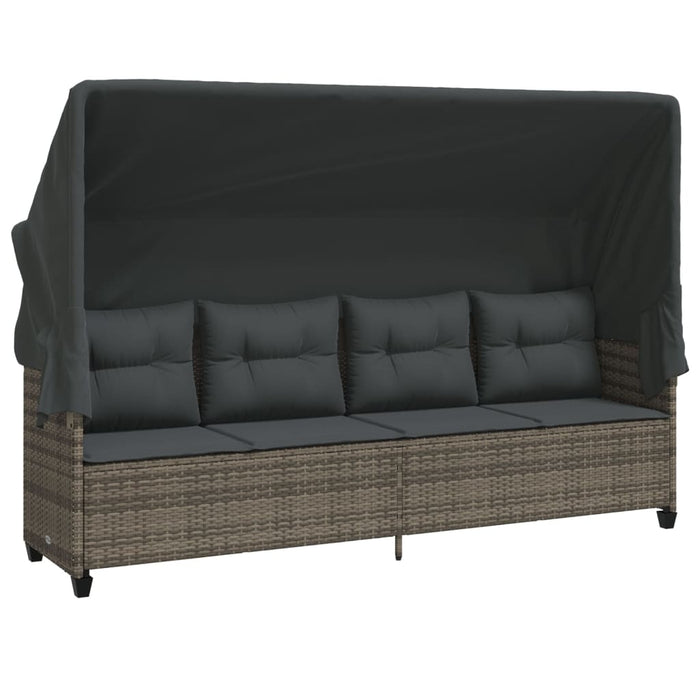 Sun Lounger With Canopy And Cushions Grey Poly Rattan Tlntti