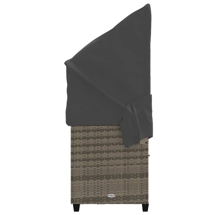 Sun Lounger With Canopy And Cushions Grey Poly Rattan Tlntti