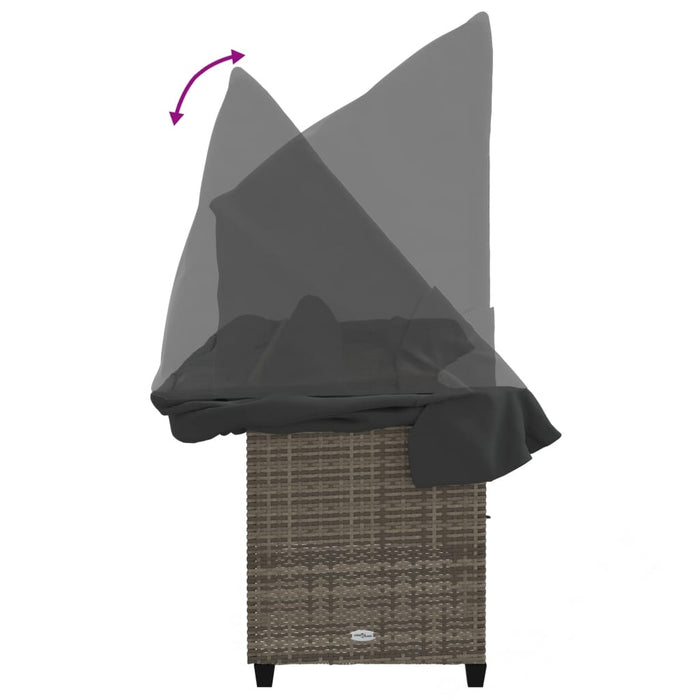 Sun Lounger With Canopy And Cushions Grey Poly Rattan Tlntti