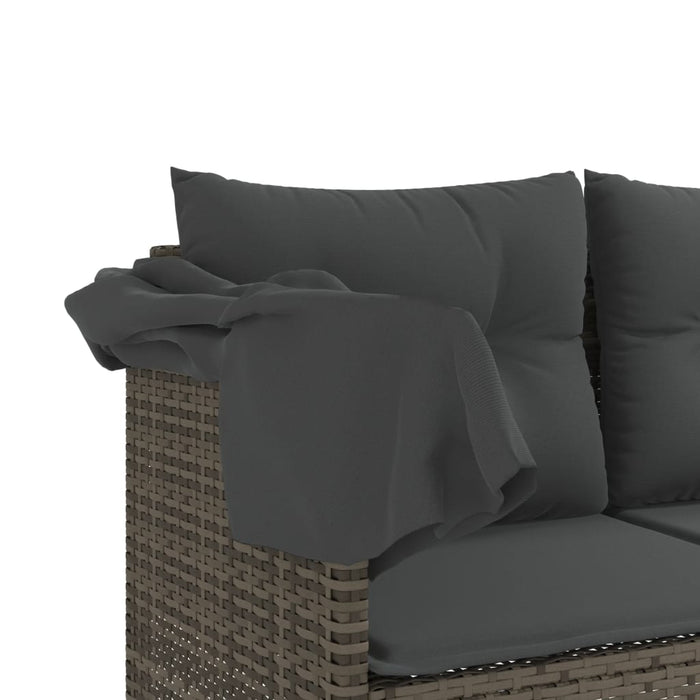 Sun Lounger With Canopy And Cushions Grey Poly Rattan Tlntti