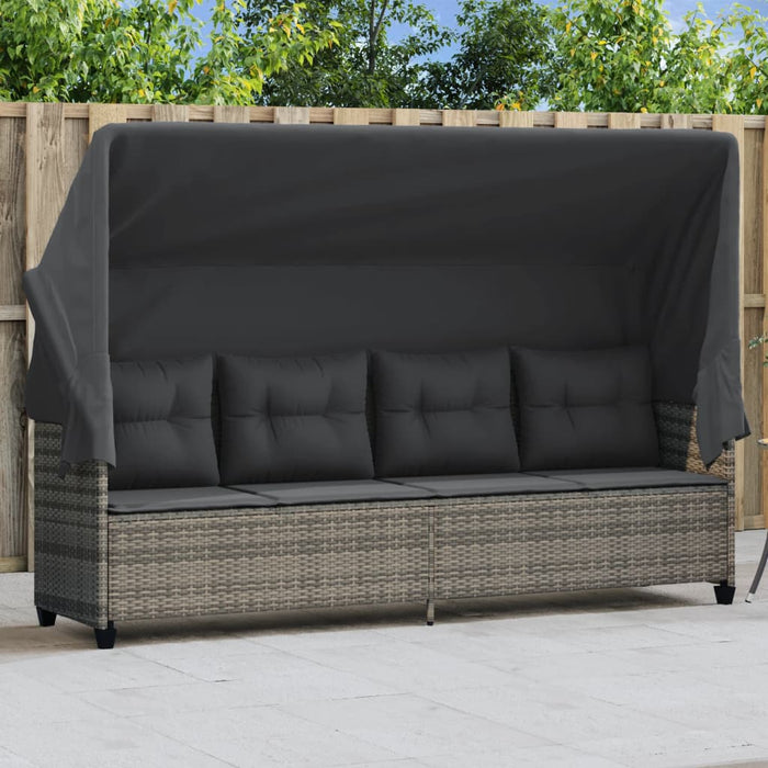 Sun Lounger With Canopy And Cushions Grey Poly Rattan Tlntti
