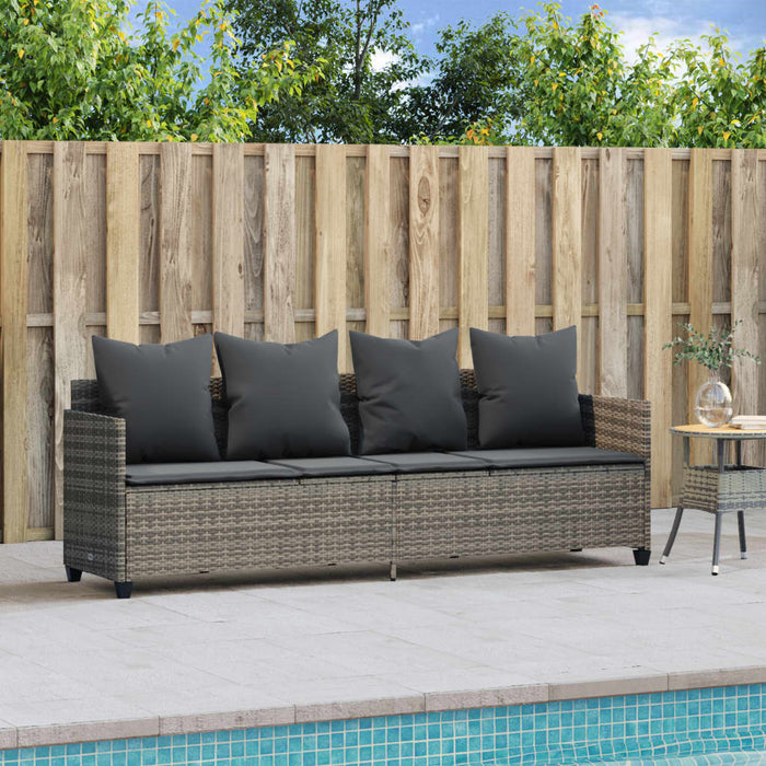 Sun Lounger With Cushions Grey Poly Rattan Tlntal