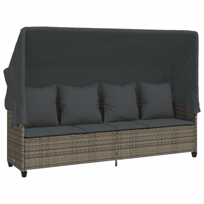 Sun Lounger With Canopy And Cushions Grey Poly Rattan Tlntpp