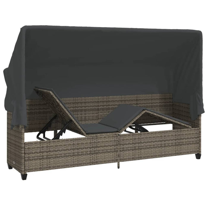 Sun Lounger With Canopy And Cushions Grey Poly Rattan Tlntpp