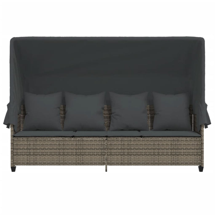 Sun Lounger With Canopy And Cushions Grey Poly Rattan Tlntpp