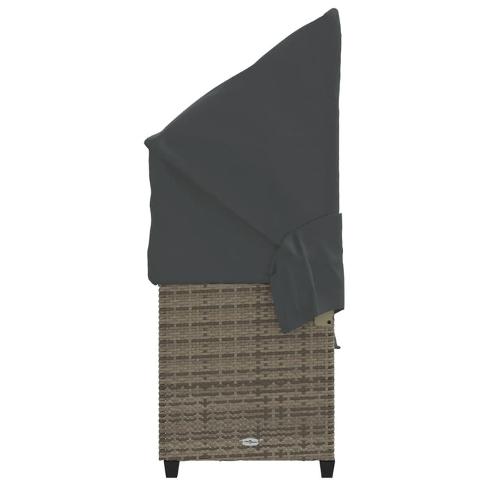 Sun Lounger With Canopy And Cushions Grey Poly Rattan Tlntpp