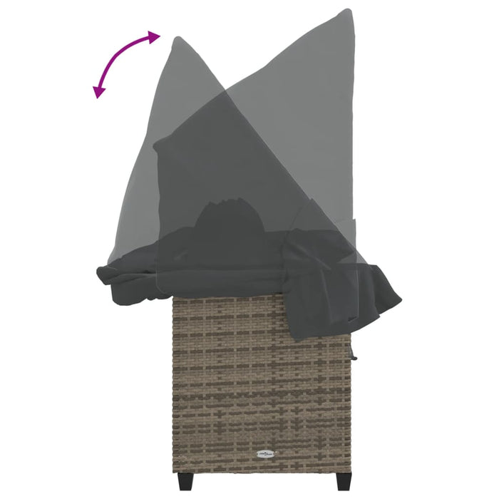 Sun Lounger With Canopy And Cushions Grey Poly Rattan Tlntpp