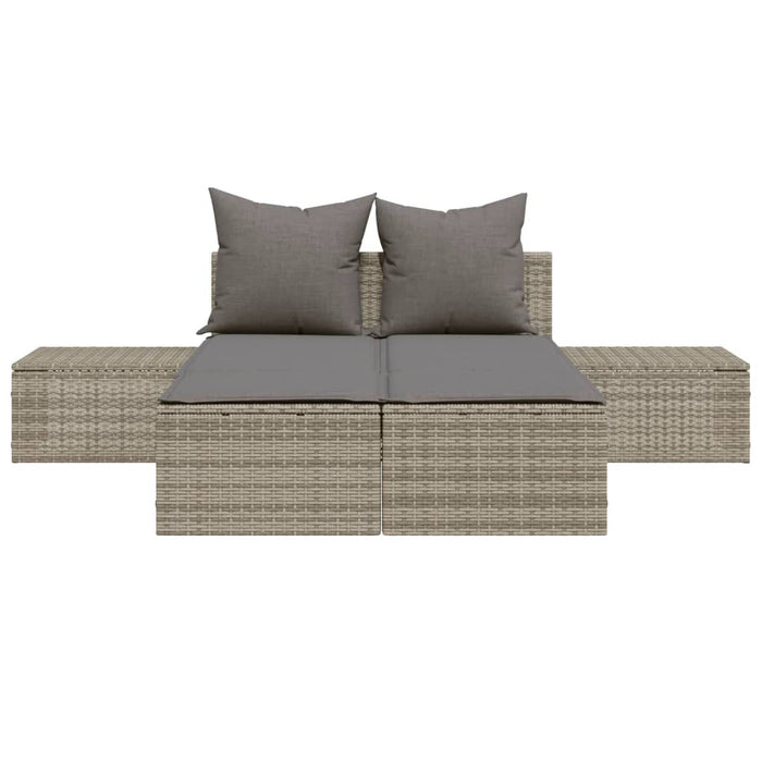 Double Sun Lounger With Cushions Grey Poly Rattan Tlntko