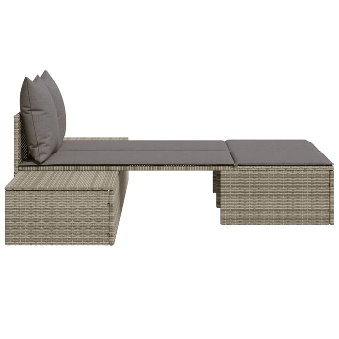 Double Sun Lounger With Cushions Grey Poly Rattan Tlntko