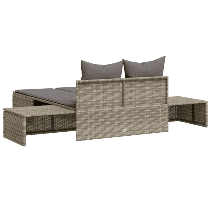 Double Sun Lounger With Cushions Grey Poly Rattan Tlntko