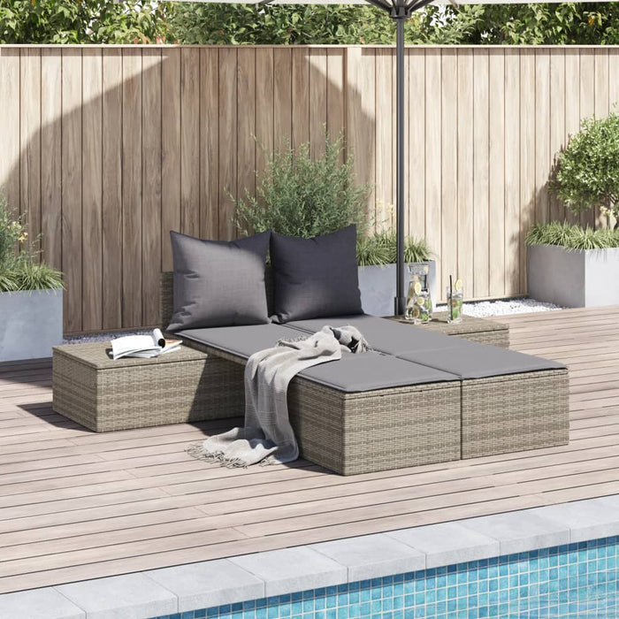 Double Sun Lounger With Cushions Grey Poly Rattan Tlntko