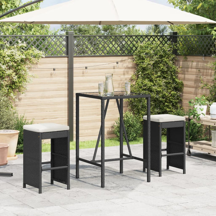 Garden Bar Stools With Cushions 2 Pcs Black Poly Rattan Tlnlnl