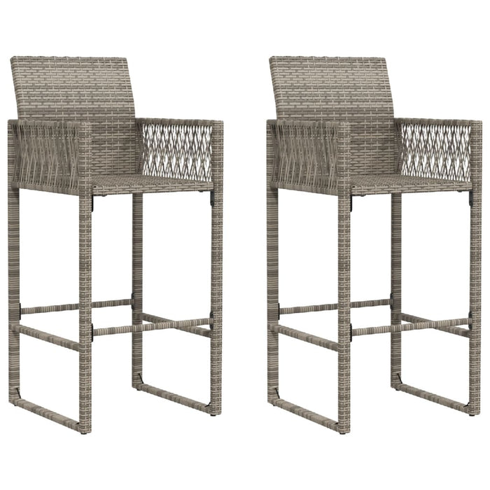 Garden Bar Stools 2 Pcs Grey Poly Rattan Tlniba