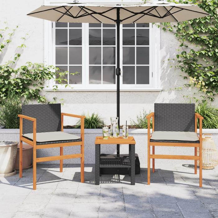 Garden Chairs With Cushions 2 Pcs Black Poly Rattan&Solid Wood Tlnioo