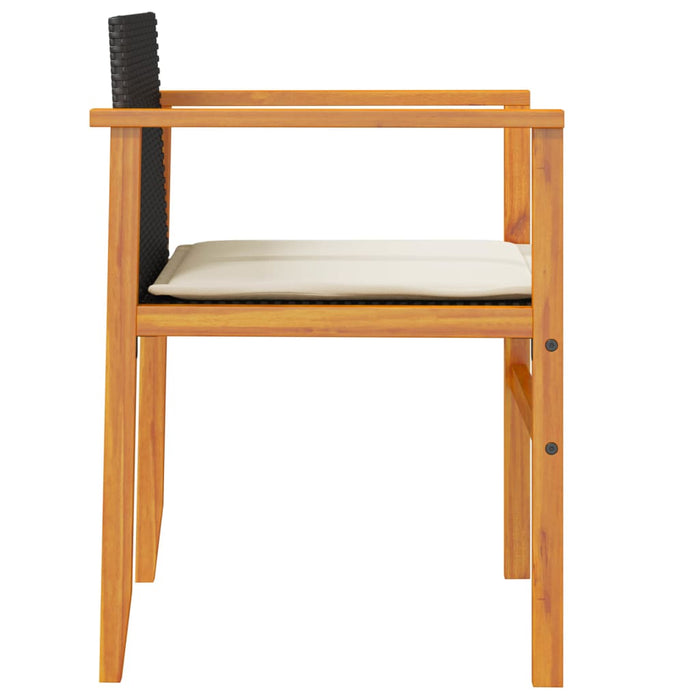 Garden Chairs With Cushions 2 Pcs Black Poly Rattan&Solid Wood Tlnioo