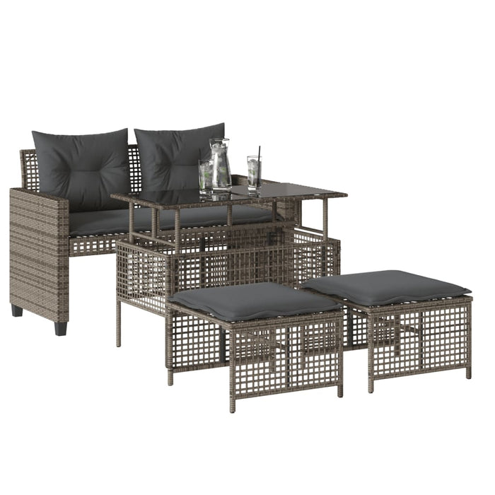 4 Piece Garden Sofa Set With Cushions Grey Poly Rattan Glass Tlnotl