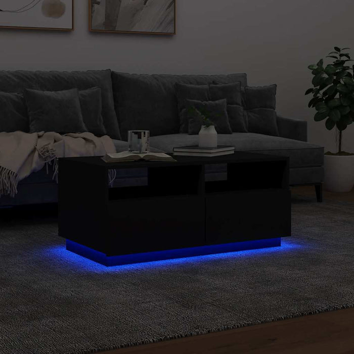 Coffee Table With Led Lights Black 90X49X40 Cm Ntknta