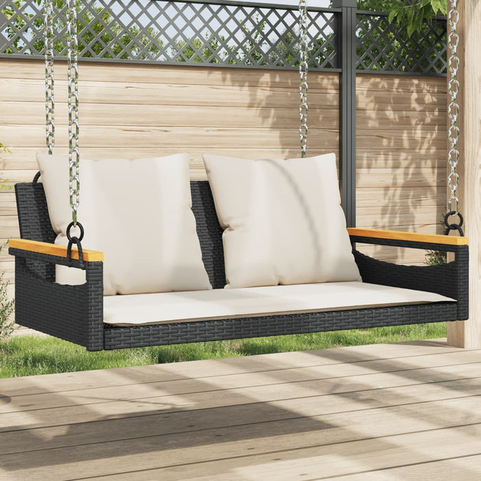 Swing Bench With Cushions Black 109X62X40 Cm Poly Rattan Tlnoal