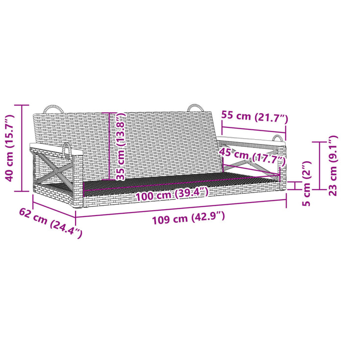 Swing Bench Black 109X62X40 Cm Poly Rattan Tlnopx