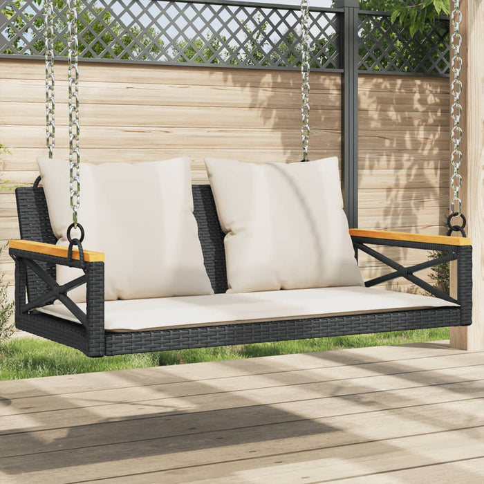 Swing Bench With Cushions Black 109X62X40 Cm Poly Rattan Tlnopp