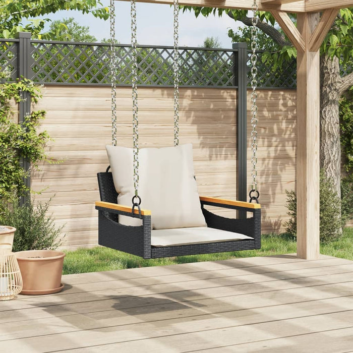 Swing Bench With Cushions Black 63X62X40 Cm Poly Rattan Tlnola