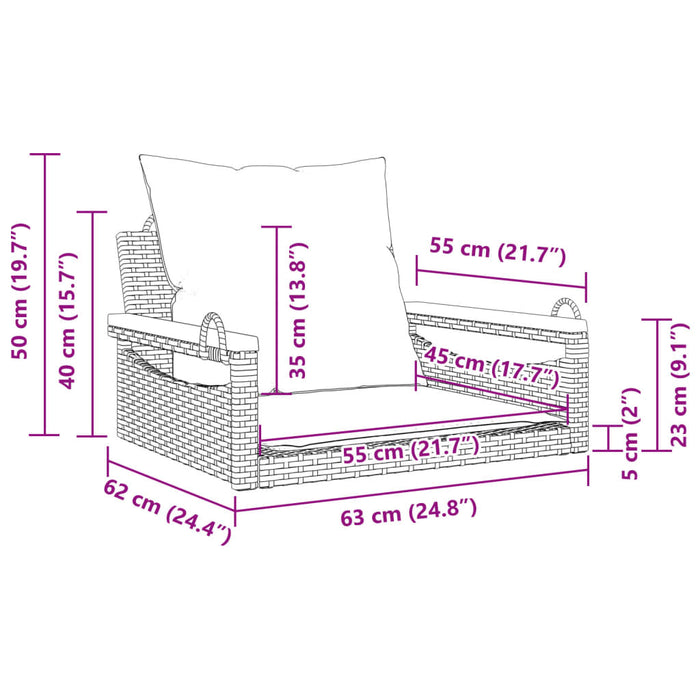Swing Bench With Cushions Black 63X62X40 Cm Poly Rattan Tlnola