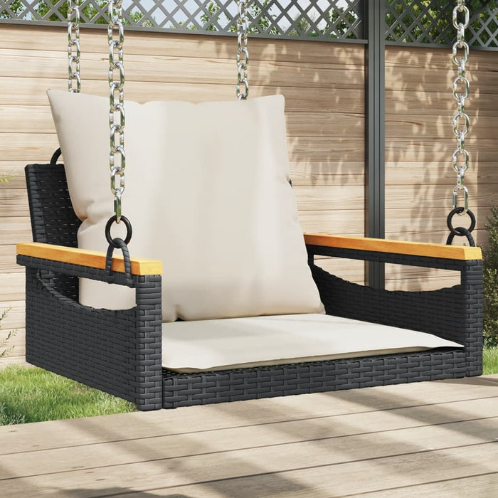 Swing Bench With Cushions Black 63X62X40 Cm Poly Rattan Tlnola