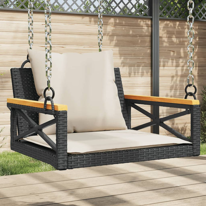 Swing Bench With Cushions Black 63X62X40 Cm Poly Rattan Tlnoit
