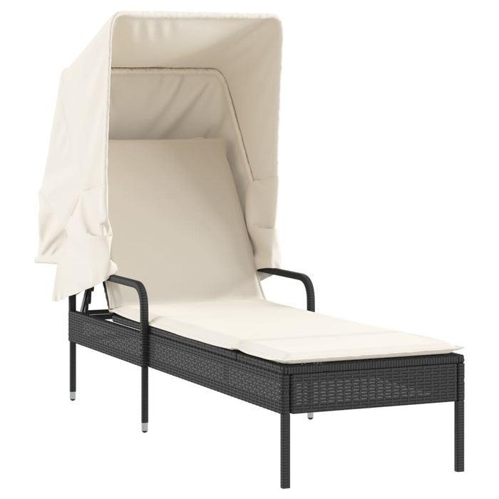Sun Lounger With Canopy Black Poly Rattan Tlnonn