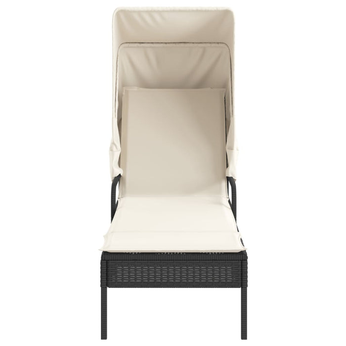 Sun Lounger With Canopy Black Poly Rattan Tlnonn
