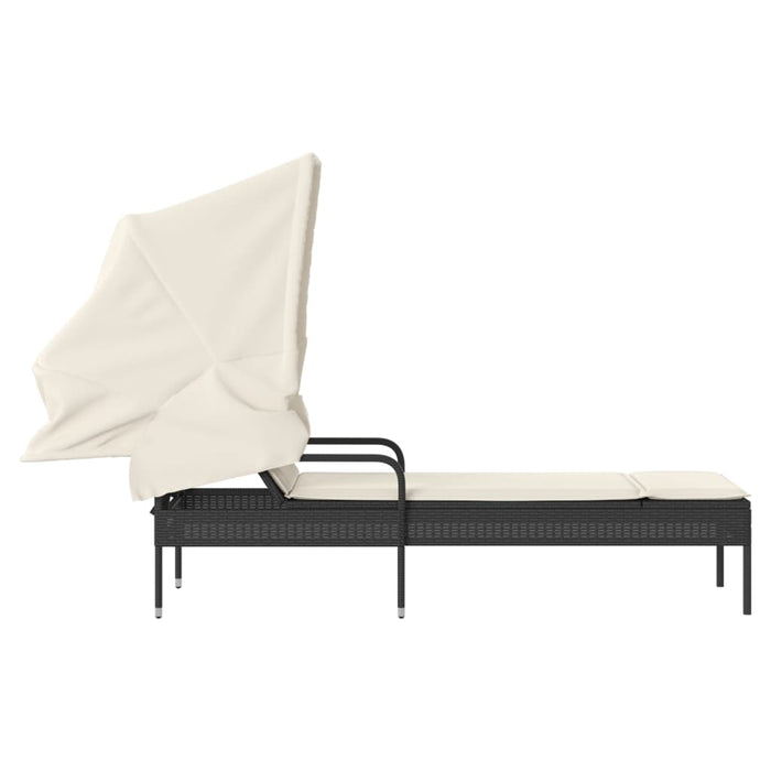 Sun Lounger With Canopy Black Poly Rattan Tlnonn