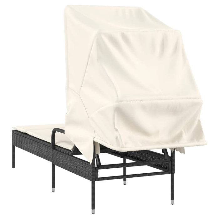 Sun Lounger With Canopy Black Poly Rattan Tlnonn