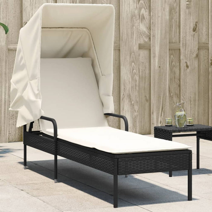 Sun Lounger With Canopy Black Poly Rattan Tlnonn