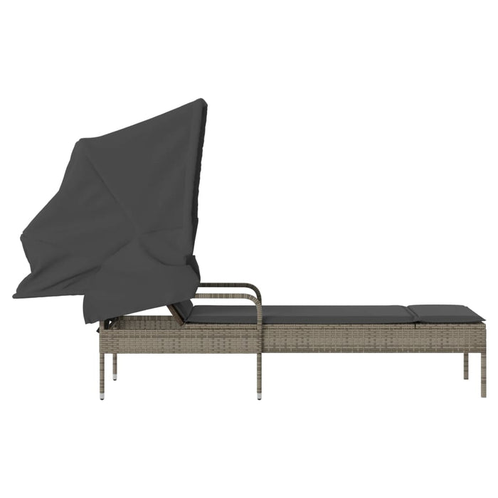 Sun Lounger With Canopy Grey Poly Rattan Tlnokb